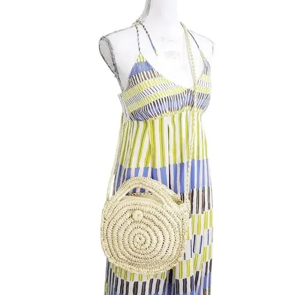 Small Beach Crossbody Rattan Straw Bag With Zipper - Picture 1 of 7